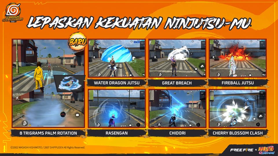 Dalam event kolab kali ini, Survivors bisa mendapatkan beberapa Ninjutsu ala Naruto terbaru. (FOTO: Garena Indonesia)