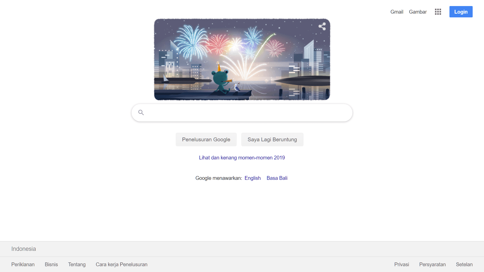 Tampilan halaman depan Google dengan Doodle edisi tahun baru.